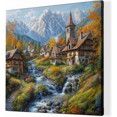 Obraz na plátně - Vesnický kostelík v Dolomitech FeelHappy.cz Vyberte rozměr obrazu (šířka x výška): 40 x 40 cm