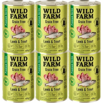 WILD FARM Premium Grain Free Lamb and Trout 6x400g - беззърнена храна за котки