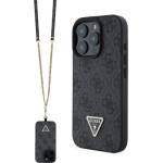 CG Mobile iPhone 16 Pro GUESS CROSSBODY силиконов протектор за телефон, удароустойчив, гръб с кожен ефект + каишка за рамо, ЧЕРЕН GUHCP16LP4TDSCPK (GUHCP16LP4TDSCPK)