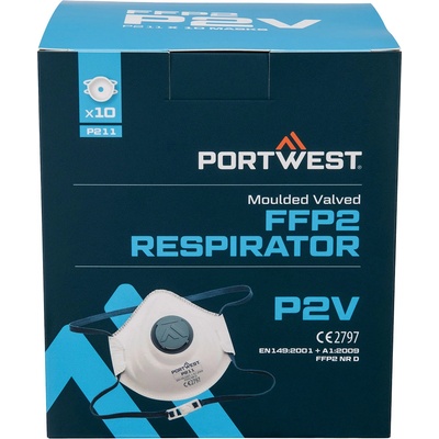 Portwest p211 / Формован респиратор ffp2 с клапан, 10 броя в опаковка - бял (p211whr)