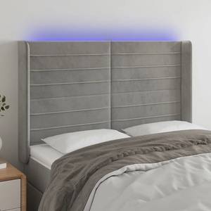 vidaXL LED горна табла за легло, светлосива, 147x16x118/128 см, кадифе (3124236)