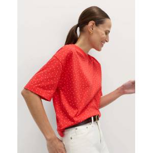 Marks & Spencer Раирана къса тениска свободен крой от чист памук Marks & Spencer червена Marks & Spencer | Cherven | ЖЕНИ | 8