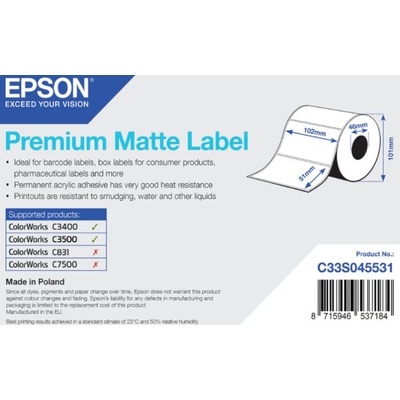 Epson C33S045531 Premium Matte, pre ColorWorks, 102x51mm, 650ks, biele samolepiace etikety