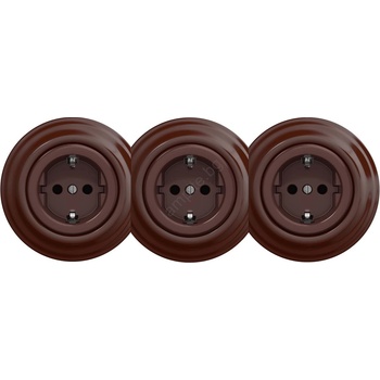 Image 1 of Reblig - Тройна ретро стенна розетка с рамка SCHUKO 230V кафява (RG0036B)