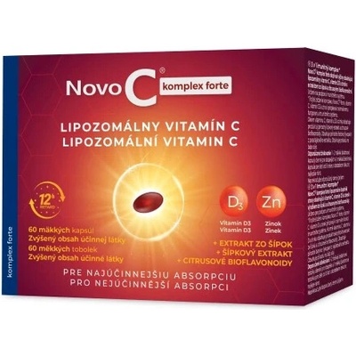 Novo C Komplex forte lipozomálny Vitamín C s Vitamínom D3 zinkom extraktom zo šípok a citrusovými bioflavonoidmi 60 kapsúl