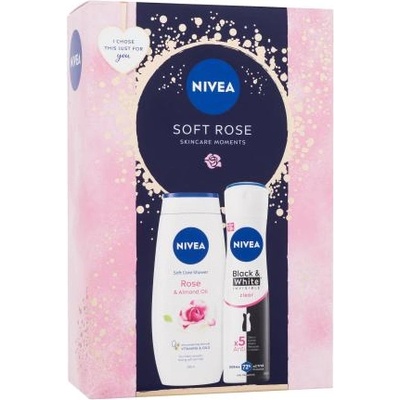 Nivea Soft Rose подаръчен комплект: антиперспирант Invisible Black & White Clear 150 ml + душ гел Rose & Almond Oil 250 ml за жени