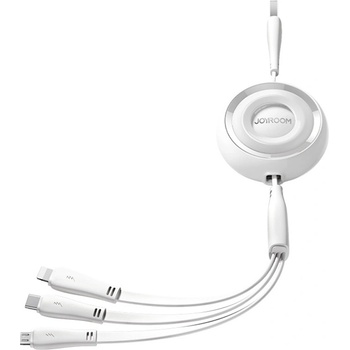 JOYROOM Универсален USB кабел с Lightning, microUSB и USB-C конектори (120 см) - Joyroom Colorful Series 3-in-1 Retractable USB Cable (бял) (S-A40)