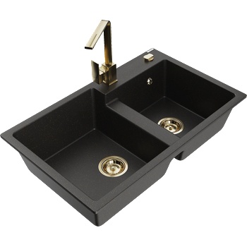 Mexen Tomas гранитна мивка с 2 камери с кухненски смесител Рита, (6516-75-670300-50)