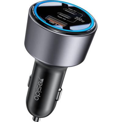YESIDO Автомобилно зарядно - Yesido Y59 - 2× Type-C + USB-A, 200W, светлинен ефект, fast charge - Черно