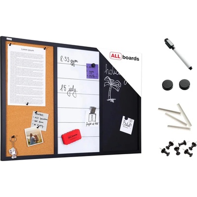 Allboards CO96KBM_BK Kombinovaná tabule 3 v 1: bílá magnetická 90 x 60 cm
