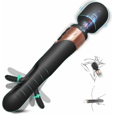 SuperLove Triple Pleasure Massage Wand & Flapping Black
