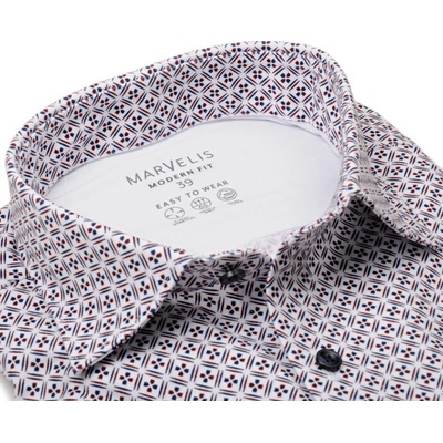 Marvelis Modern Fit Jersey elastická košile s tmavým červeno-modrým mozaikovým vzorem