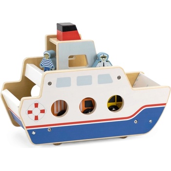 Viga Toys Дървена играчка Viga - Ферибот, с 4 колички (44684)