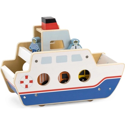 Viga Toys Дървена играчка Viga - Ферибот, с 4 колички (44684)