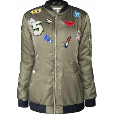 Fashionweek Dámska Bunda bomber s výšivkou MILITARY F122 Khaki