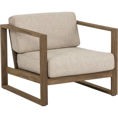Apple Bee Nízké křeslo Antigua, 77x81x60 cm, rám mořený teak Coastal, pásový výplet šedobéžová Taupe, sedáky venkovní látka Olefin Natural Oak