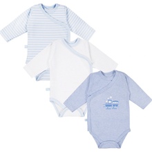 EEVI Multipak 3ks Body zavinovací s dlouhým rukávem TINY bílé modré Modrá Tiny