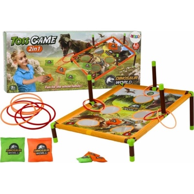 LeanToys Hrací taška na dovednostní hry, házecí obruč 2v1, desková hra s dinosaury