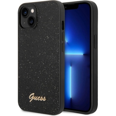 GUESS Калъф GUESS, Glitter Flakes Metal Logo за iPhone 14 Plus, GUHCP14MHGGSHK, Черен (GUHCP14MHGGSHK)