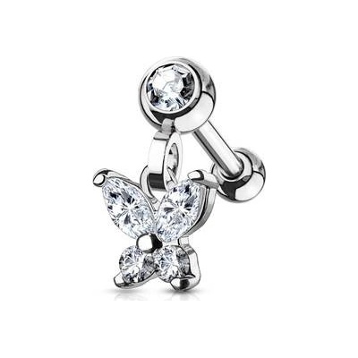 Šperky4U cartilage piercing do ucha s motýlkem, čiré zirkony CP1002-ST