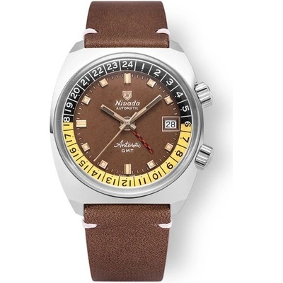 Nivada Grenchen Antarctic Tropical Brown Leather White Stitching
