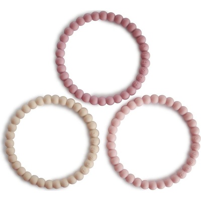 Mushie náramkové hryzátko zo silikónu Pearl Linen Peony Pale Pink