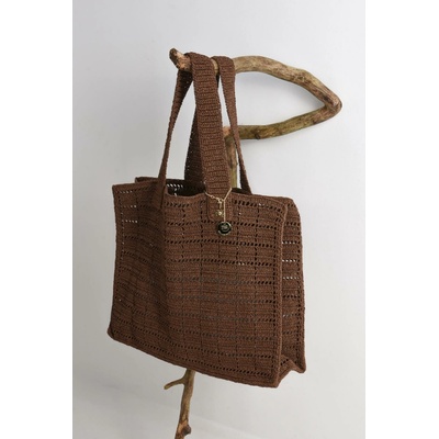 PECA del SOL VELKÁ RUČNĚ PLETENÁ LETNÍ kabelka Formentera Bag Chocolate