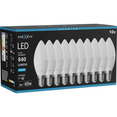 Mexen Nova 10x LED крушка E14, C37, 8W, Студена - 6500K, 840 lm - L102-E14-0865-01x10 (L102-E14-0865-01x10)