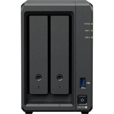 Мрежови диск (NAS) Synology DS725+, двуядрен AMD Ryzen R1600 2.6/3.1GHz, без твърд диск, 1x 2.5GbE RJ-45, 1x 1GbE RJ-45, 1x USB 3.2 Gen 1 (DS725+)