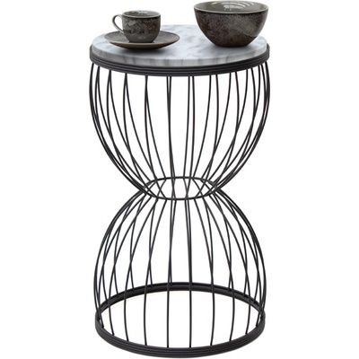 TopMebel Pino TopMebel метална - МДФ помощна маса в черен - бял мраморен ефект цвят 35x35x58cm