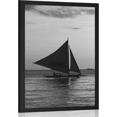 Plakát nádherný západ slunce na moři v černobílém provedení - 40x60 black
