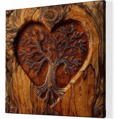 Obraz na plátně - Strom života Srdce tep, dřevo styl FeelHappy.cz Velikost obrazu (šířka x výška): 40 x 40 cm