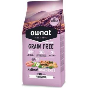 OWNAT Grain Free PRIME STERILIZED CAT - Натурална суха храна БЕЗ зърнени култури за кастрирани котки, с 80% качествено месо, пуйка и пиле - 3 кг, Испания - 110119