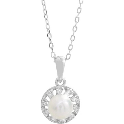 JSB Bijoux Říční perla s obvodem Kubických zirkonů Crystal 92300576cr (Ag925/1000, 2,43 g)