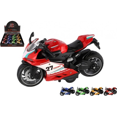 Teddies Motorka silniční plast 13cm na zpětné natažení na baterie se světle