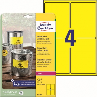 Avery Zweckform L6127-8 Odolné PET etikety 99,1x139mm 32 ks žlutá