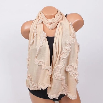 Image 1 of Стилен бежов дамски шал с къдри