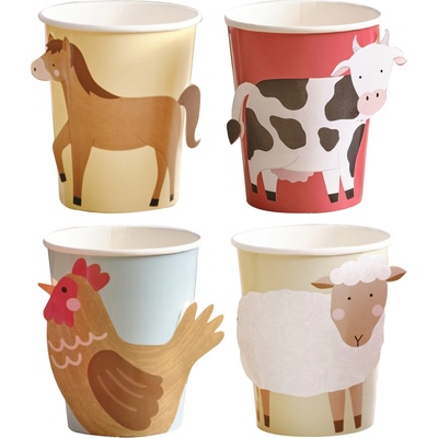 Ginger Ray Забавни Парти Чаши с Животни от Фермата (1 Пакет / 8 Бр. )