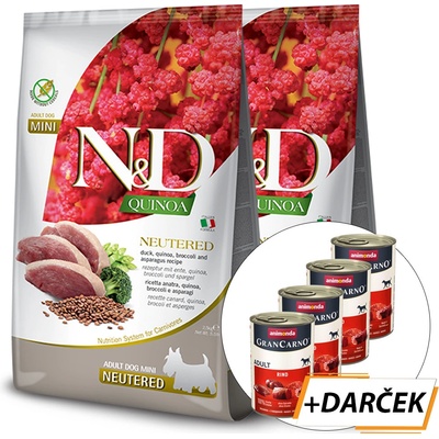 N&D Quinoa Adult mini neutered duck broccoli & asparagus 2 x 7 kg