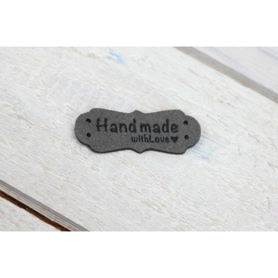 Pro Háčkování Hand Made koženková cedulka se srdíčkem 15x40 mm šedá