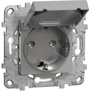 Schneider Electric SE Контакт шуко с капак IP44 с носеща рамка 2 мод. цвят Алуминий Unica - NU508230 (NU508230)