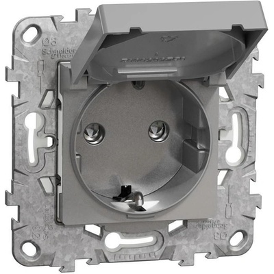 Schneider Electric SE Контакт шуко с капак IP44 с носеща рамка 2 мод. цвят Алуминий Unica - NU508230 (NU508230)