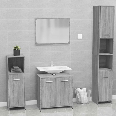 vidaXL Комплект мебели за баня, сив сонома, инженерно дърво (815529)