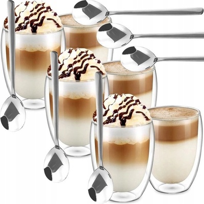 SUPPLIES Termo sada pohárov s dvojitým sklom + lyžice 6 x 350 ml
