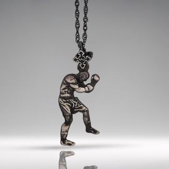 Image 1 of Боксьор - Мъжки спортен медальон за бойци, боксьори и mma атлети от сребро 925 с винтидж покритие - Ръчно изработено бижу талисман за бойни изкуства - ssj