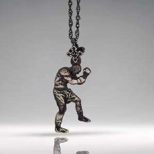  Боксьор - Мъжки спортен медальон за бойци, боксьори и mma атлети от сребро 925 с винтидж покритие - Ръчно изработено бижу талисман за бойни изкуства - ssj