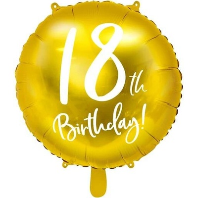 PartyDeco Fóliový balón 18 th birthday zlatý 45 cm
