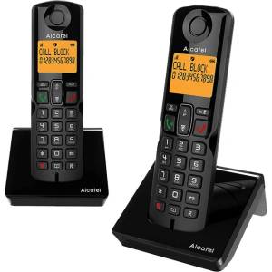 Alcatel Безжичен DECT телефон Alcatel S280 EWE DUO, 2" (5.08cm) монохромен дисплей, 1 линия, импулсно набиране на номера, адресна памет за 50 номера, функция "свободни ръце", черен (1015166_1) Телефонни апарати