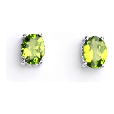 Čištín Zlaté náušnice, bílé i žluté zlato, přírodní olivín 8x6 mm - NŠ 1245