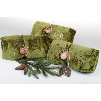 Sleep-well Deka mikroflanel KHAKI výšivka PRO MYSLIVCE JELEN 150x200
